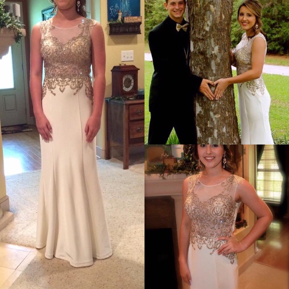 cream and gold prom dress